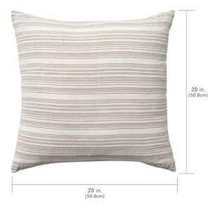 Nate Home by Nate Berkus Textured Cotton Linen Stripe Decorative Throw Pillow | Modern Decor, Cushion for Couch, Chairs, Bedroom from mDesign - Square Size 20" x 20", Natural/Truffle (Brown)