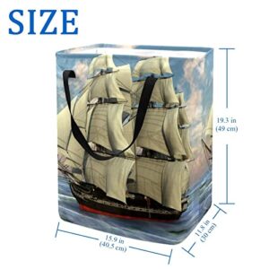 Sailing Shits in Ocean Print Collapsible Laundry Hamper, 60L Waterproof Laundry Baskets Washing Bin Clothes Toys Storage for Dorm Bathroom Bedroom