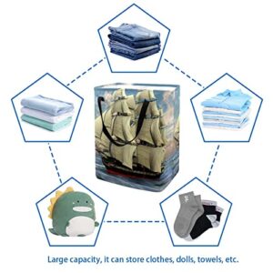 Sailing Shits in Ocean Print Collapsible Laundry Hamper, 60L Waterproof Laundry Baskets Washing Bin Clothes Toys Storage for Dorm Bathroom Bedroom