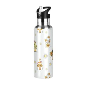 kigai sunflower gnome water bottle with straw lid 32oz vacuum insulated stainless steel sport water bottles for gym, school, travel
