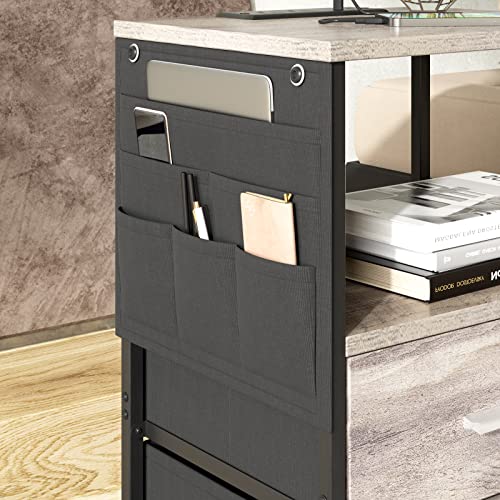 Vabches End Table with Charging Station, Nightstand with USB Port, Outlet and Fabric Bag, 2 Drawers & Open Storage Shelf Side Table, Sofa Cabinet for Living Room, Bedroom, Office