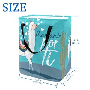 Llama and Cactus on Desert Print Collapsible Laundry Hamper, 60L Waterproof Laundry Baskets Washing Bin Clothes Toys Storage for Dorm Bathroom Bedroom