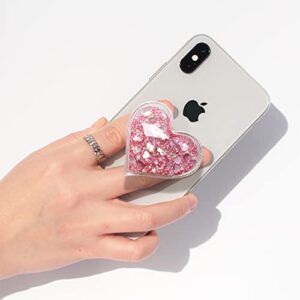 GRIPONG Cute Heart Shape Quicksand Glitter Expandable Collapsible Mobile Phone Grip Stand Holder for Smartphone Tablet Cell Phone Accessory (Pink Sparkle Quicksand)