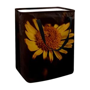 yellow chrysanthemum print collapsible laundry hamper, 60l waterproof laundry baskets washing bin clothes toys storage for dorm bathroom bedroom