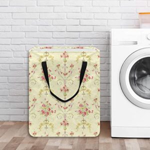 Vintage European Pattern Print Collapsible Laundry Hamper, 60L Waterproof Laundry Baskets Washing Bin Clothes Toys Storage for Dorm Bathroom Bedroom