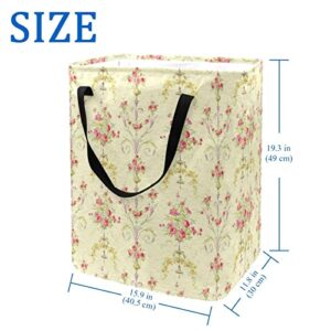 Vintage European Pattern Print Collapsible Laundry Hamper, 60L Waterproof Laundry Baskets Washing Bin Clothes Toys Storage for Dorm Bathroom Bedroom