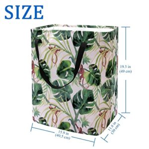 Cute Monkey Climbing Tropical Leaves Print Collapsible Laundry Hamper, 60L Waterproof Laundry Baskets Washing Bin Clothes Toys Storage for Dorm Bathroom Bedroom