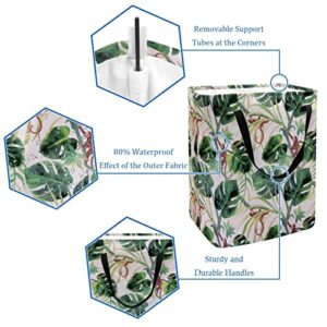 Cute Monkey Climbing Tropical Leaves Print Collapsible Laundry Hamper, 60L Waterproof Laundry Baskets Washing Bin Clothes Toys Storage for Dorm Bathroom Bedroom