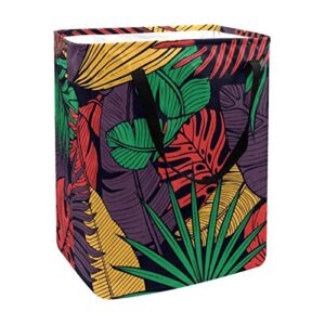 tropical leaves print collapsible laundry hamper, 60l waterproof laundry baskets washing bin clothes toys storage for dorm bathroom bedroom