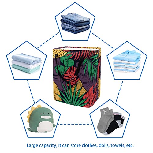 Tropical Leaves Print Collapsible Laundry Hamper, 60L Waterproof Laundry Baskets Washing Bin Clothes Toys Storage for Dorm Bathroom Bedroom