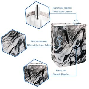 Gray and Black Marble Slab Print Collapsible Laundry Hamper, 60L Waterproof Laundry Baskets Washing Bin Clothes Toys Storage for Dorm Bathroom Bedroom