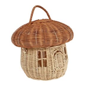 sewroro home decor woven mushroom basket with lid 1pc rattan storage basket mushroom shape decorative storage basket for home decoration kids