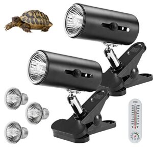 Reptile Heat Lamp,Adjustable and Rotates 360°,25W Reptile Turtle Basking Light with 2 Lamp Holder,3 Bulbs UVA UVB and Thermometer,Clamp Pet Heating Light for Reptile,Lizard, Aquatic Turtle,Snake