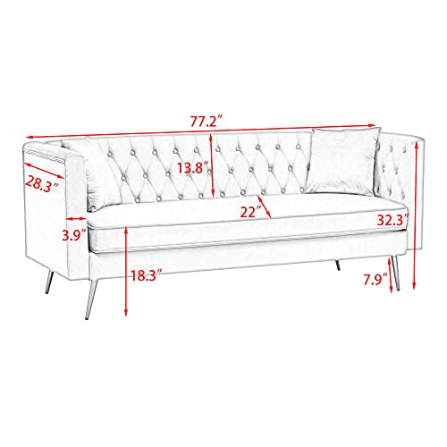 EMKK Small Velvet 2-Seater Couch with Pillows, Loveseat Accent Sofa, Living Room Sofá with Tufted Backrest, Black