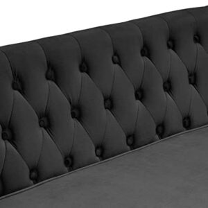 EMKK Small Velvet 2-Seater Couch with Pillows, Loveseat Accent Sofa, Living Room Sofá with Tufted Backrest, Black