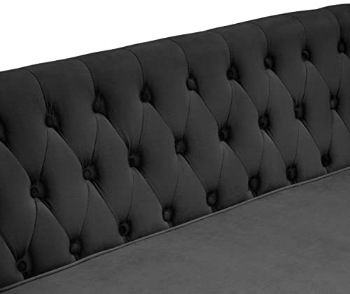 EMKK Small Velvet 2-Seater Couch with Pillows, Loveseat Accent Sofa, Living Room Sofá with Tufted Backrest, Black