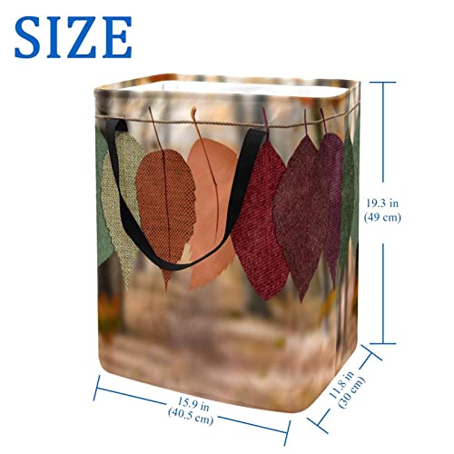 Leaves Hang on Rope Print Collapsible Laundry Hamper, 60L Waterproof Laundry Baskets Washing Bin Clothes Toys Storage for Dorm Bathroom Bedroom