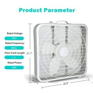 InfiniPower 20” Box Fan, 3-Speed Cooling Fan with Aerodynamic Shaped Fan Blades, Convenient Carry Handle and Safety Grills