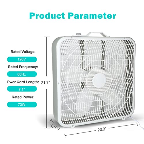 InfiniPower 20” Box Fan, 3-Speed Cooling Fan with Aerodynamic Shaped Fan Blades, Convenient Carry Handle and Safety Grills