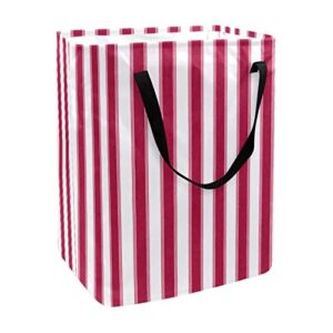 pink vertical stripes print collapsible laundry hamper, 60l waterproof laundry baskets washing bin clothes toys storage for dorm bathroom bedroom