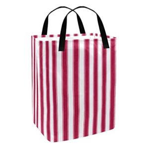 Pink Vertical Stripes Print Collapsible Laundry Hamper, 60L Waterproof Laundry Baskets Washing Bin Clothes Toys Storage for Dorm Bathroom Bedroom