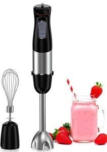 hand blender for kitchen, 500w immersion blender 2-in-1 with 6 speeds and turbo setting, handheld mixer with stainless steel blades for smoothie, baby food, sauces, puree, soup, bpa free, black