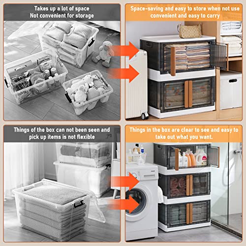 Storage Bins with Lids with Removable Rollers, Sturdy Storage Box with Door and Secure Latching Buckles, Foldable Closet Organizer, Easy installation, Plastic Storage Containers (White)