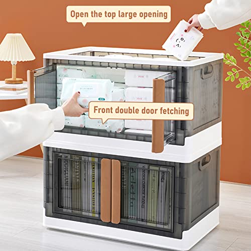 Storage Bins with Lids with Removable Rollers, Sturdy Storage Box with Door and Secure Latching Buckles, Foldable Closet Organizer, Easy installation, Plastic Storage Containers (White)