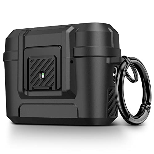 Youtec Compatible with Airpods Pro 2 Case Cover with Cleaner Kit, Military Hard Shockproof Airpods Case Cover Protective Case with Automatic Secure Lock & Keychain（10 in 1） (Black-1)