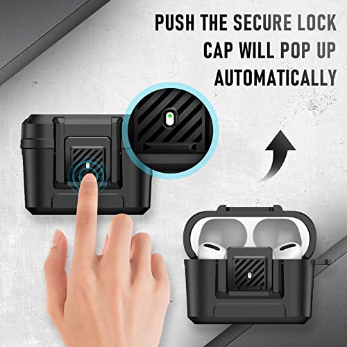 Youtec Compatible with Airpods Pro 2 Case Cover with Cleaner Kit, Military Hard Shockproof Airpods Case Cover Protective Case with Automatic Secure Lock & Keychain（10 in 1） (Black-1)