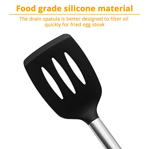 KUFUNG Stainless Steel Handle Silicone nonstick spatulas, High Heat Resistant to 480°F, KUFUNG Food Grade Turner, BPA Free, Spatula for for Fish, Eggs, Pancakes, Wok (Black2)