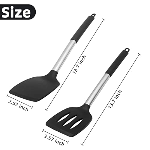 KUFUNG Stainless Steel Handle Silicone nonstick spatulas, High Heat Resistant to 480°F, KUFUNG Food Grade Turner, BPA Free, Spatula for for Fish, Eggs, Pancakes, Wok (Black2)