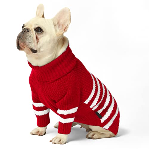 Fitwarm Dog Striped Knitted Sweater, Thermal Turtleneck Pet Coat, Dog Winter Clothes for Small Dogs Boy Girl, Cat Apparel, Red, XS