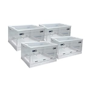 4utohydra 4 pcs collapsible storage bins, 80l plastic storage bin organizing container with lid and 4 wheels, clear folding plastic container, storage organizer five doors with secure latching buckles ( extra large , white)
