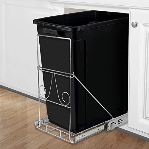 Pull Out Adjustable Under Cabinet Trash Can Pull Out Slider Slide Shelf for Kitchen Sink, Fit for Most 7-11 Gallon Garbage Can - Trash Can Not Included