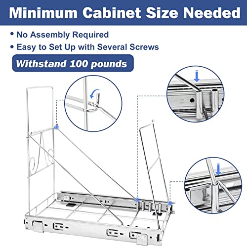 Pull Out Adjustable Under Cabinet Trash Can Pull Out Slider Slide Shelf for Kitchen Sink, Fit for Most 7-11 Gallon Garbage Can - Trash Can Not Included