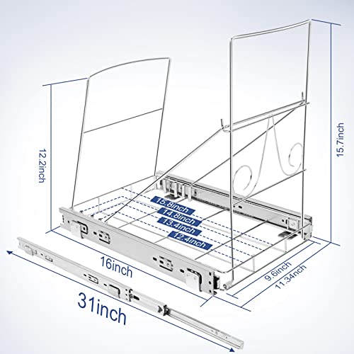 Pull Out Adjustable Under Cabinet Trash Can Pull Out Slider Slide Shelf for Kitchen Sink, Fit for Most 7-11 Gallon Garbage Can - Trash Can Not Included