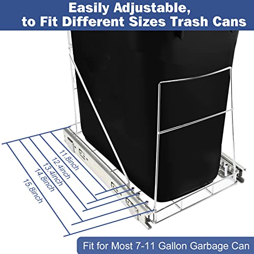 Pull Out Adjustable Under Cabinet Trash Can Pull Out Slider Slide Shelf for Kitchen Sink, Fit for Most 7-11 Gallon Garbage Can - Trash Can Not Included