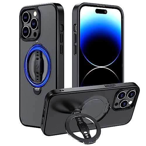 EWA Designed for iPhone 14 Pro Max Case (6.7 Inch) Compatible with MagSafe, MagOne Case with Stand, Ring Holder Strap Grip, Shockproof Protection (Matt Black)