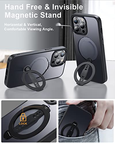 EWA Designed for iPhone 14 Pro Max Case (6.7 Inch) Compatible with MagSafe, MagOne Case with Stand, Ring Holder Strap Grip, Shockproof Protection (Matt Black)