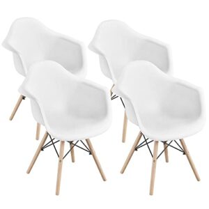 gluxit modern style dining chair mid century modern dsw chair, shell lounge plastic chair for kitchen, dining, bedroom, living room side chairs set of 4(white)