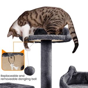 Yaheetech XL Cat Tree, 72in Multi-Level Cat Tower w/ 2 Cozy Caves, 3 Soft Perches, Scratching Posts, Board, and Dangling Ball, Cat Furniture Cat Play House Kittens, Dark Gray