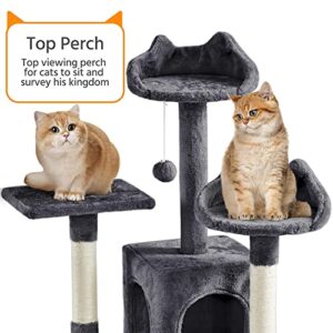 Yaheetech XL Cat Tree, 72in Multi-Level Cat Tower w/ 2 Cozy Caves, 3 Soft Perches, Scratching Posts, Board, and Dangling Ball, Cat Furniture Cat Play House Kittens, Dark Gray