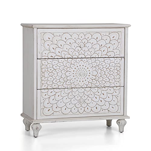 MAISON ARTS Dresser for Bedroom with 3 Drawers, Retro White Chest of Drawers Solid Wood Frame Farmhouse Accent Storage Cabinet for Bedroom Living Room Hallway Entryway Closet