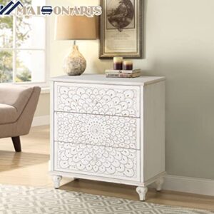 MAISON ARTS Dresser for Bedroom with 3 Drawers, Retro White Chest of Drawers Solid Wood Frame Farmhouse Accent Storage Cabinet for Bedroom Living Room Hallway Entryway Closet