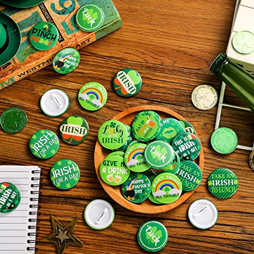 48 Pcs St. Patrick's Day Buttons Set Shamrock Irish Pin Badges Luck Happy St. Patrick's Party Buttons Irish Green Button Pins for Kids Adults St. Patrick's Day Decorations Leprechaun Party Favors