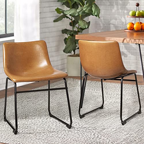 Waleaf Dining Chairs,Faux Leather Dining Chairs Set of 2,18 Inch Kitchen Dining Room Chairs with Backrest and Metal Leg,Mid Century Modern Armless Chair,Upholstered Seat