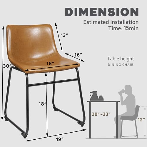 Waleaf Dining Chairs,Faux Leather Dining Chairs Set of 2,18 Inch Kitchen Dining Room Chairs with Backrest and Metal Leg,Mid Century Modern Armless Chair,Upholstered Seat