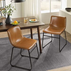 Waleaf Dining Chairs,Faux Leather Dining Chairs Set of 2,18 Inch Kitchen Dining Room Chairs with Backrest and Metal Leg,Mid Century Modern Armless Chair,Upholstered Seat