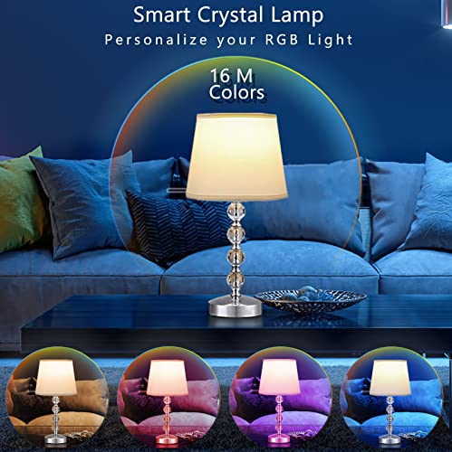Unfusne Crystal Lamp with USB Port Set of 2 - Nightstand Lamp with Fabric Shade, Small Lamp Set of 2 for Living Room, Dorm, Home,Office